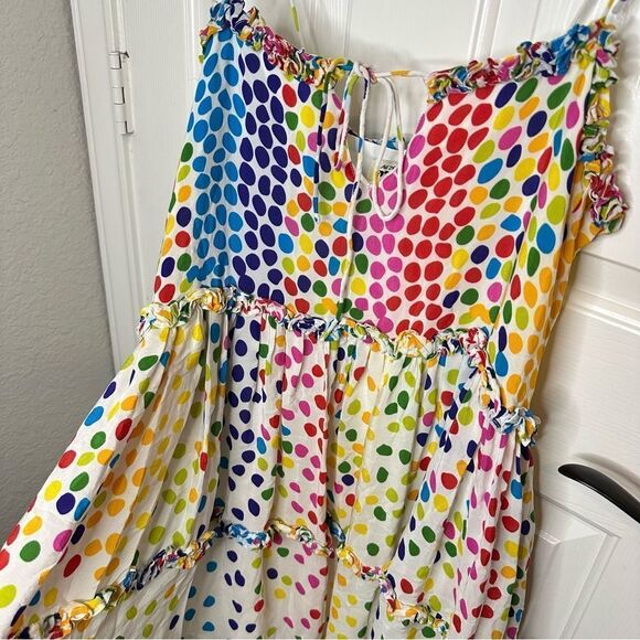 All Things Mochi Blessica White Multicolor Polka Dot Ruffle Tiered Mini Dress M - Picture 3 of 8